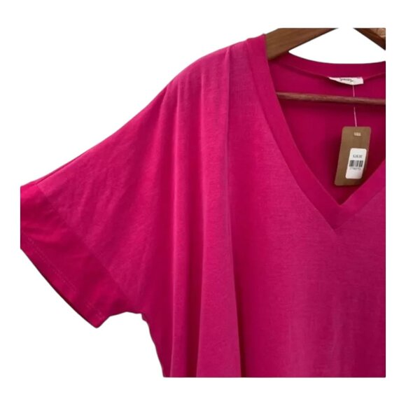 Jodifl Large V-Neck Fuchsia Tunic T-Shirt Dress Short Sleeve Knit Mini Casual - Picture 4 of 6